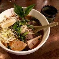 HUE-STYLE Spicy Beef and Pork Noodle Soup (Bún bò Huế) · The broth contains shrimp paste!
Spicy lemongrass beef broth and rice noodle, beef shin, bee...
