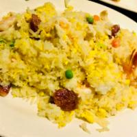 House Special Fried Rice (Cơm chiên Dương Châu) · Vietnamese ham, Vietnamese sausage, egg, shrimp, chicken, carrot, snow pea, jasmine white ri...