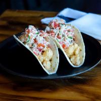 Bang Bang Shrimp Tacos (3) · Fried shrimp tossed in sweet and spicy aioli topped with coconut habanero pico.