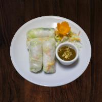 Spring Roll · 2 fresh rolls stuffed with rice noodles, fresh lettuce, mint leaves, cilantro, and spring mi...
