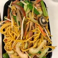Barbecued pork Lo Mein · Soft pan fried noodles with BBQPork and vegetables 