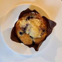 Blueberry Crumb Muffin · Moist blueberry muffin topped with a delicious crumb topping