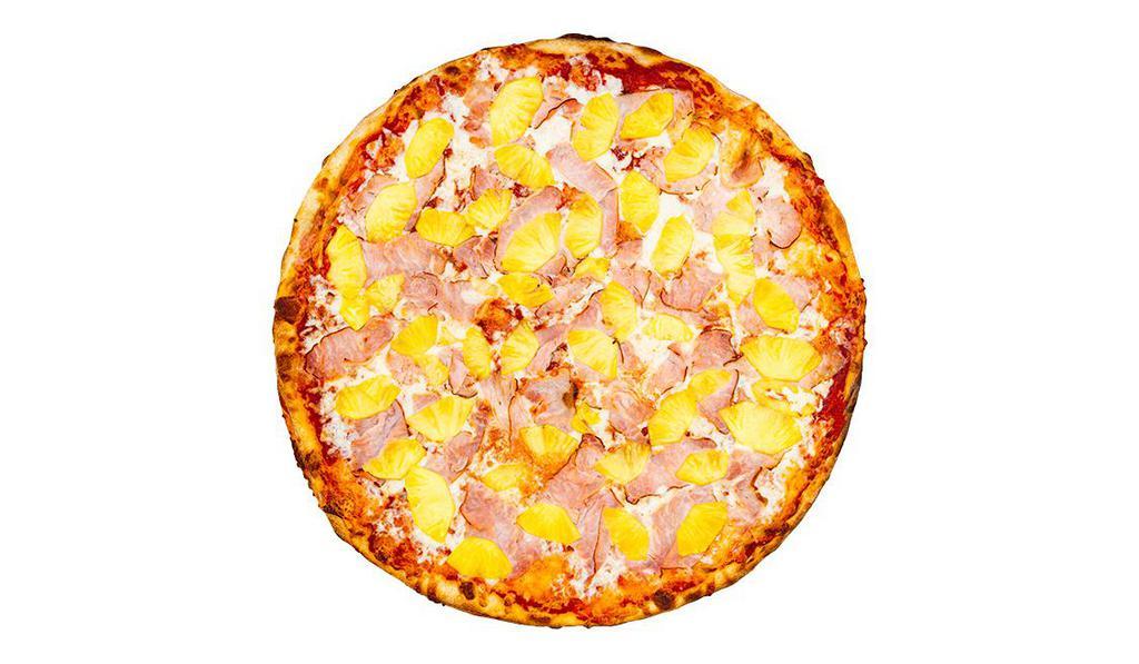 [GF] Ham + Fresh Pineapple · Gluten-free. Smoky ham and fresh, hand cut pineapple on a marinara base. Gluten free pies are 12