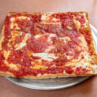 Grandma  Specialty Pizza · 9 pieces. Thin sicilian crust brushed with olive oil and garlic, fresh mozzarella, and spott...