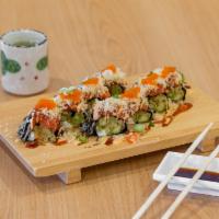 Sexy Lady Roll · 8 pieces. No rice temp. Asparagus, cream cheese, spicy tuna, crumbs, grilled onion, masago, ...