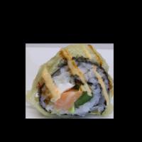 Sake Bomb Roll · 10 pieces. Salmon, jalapeno, wasabi, cream cheese, spicy and eel sauce