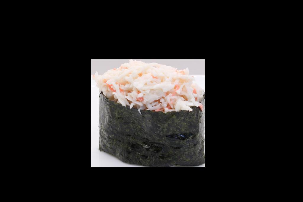 Crab Salad Nigiri · Sushi laid top of rice.
