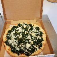 White Spinach Pizza  · Sauteed fresh spinach with fresh garlic and mozzarella cheese 