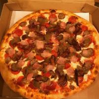 Meat Lover's Pizza · Sausage, pepperoni, ham, meatballs and mozzarella cheese with sauce.