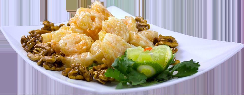 44. Honey Walnut Jumbo Shrimp · Crispy battered jumbo shrimp tossed in creamy mayonnaise sauce served with honey walnut and steamed broccoli.