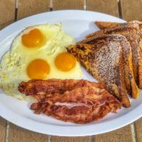 French Toast Combo · 4 wedges.  Combos include 3 eggs, 3 bacon or sausage.