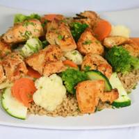 42. Energy Force · Chicken served with mixed vegetables & organic brown rice.