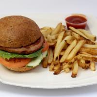 80. Turkey Burger Combo · Lean ground turkey, high in protein. Served with lettuce, tomato and cucumber. Cooked to 165...