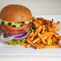 81. Angus Burger Combo · Lean Angus beef burger, high in protein. Served with lettuce, tomato and cucumber. Cooked to...