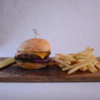 Classic Cheeseburger · Cheddar, tomato, red onion, lettuce and pickles. These items may be served raw or undercooke...