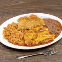 2. Plato Mexicano · 1 crispy taco, 2 cheese enchiladas, rice, and beans. Comes with rice, beans, salad, and two ...