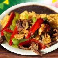 Fajitas · Chicken, steak or shrimp fajita sauteed with green and red peppers, onions. Served with rice...