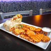 Buffalo Chicken Wrap  · Grilled or crispy chicken coated in Buffalo sauce, lettuce, tomatoes, green onions, cheese, ...