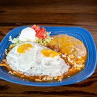 Chilaquiles · Crispy strips of tortilla, tossed in our delicious Altenos salsa, topped with fresh cheese a...