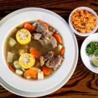Caldo de Res · Our's Mom's heritage. Chunky beef and vegetable stew with a touch of heat.