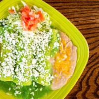 Enchiladas Verdes · 3 enchiladas stuffed with your choice of ground beef, cheese, shredded chicken, shredded bee...