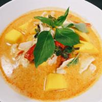 Yellow Curry · Remarkable flavor curry! Simmered in coconut milk sauce with zucchini, green beans and basil...