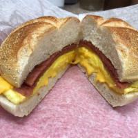 2 Eggs with Meat and CHEESE · Served on a flour tortilla, kaiser roll or toast.