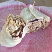 #13. Roasted Turkey Wrap · Comes with homemade stuffing, cranberry sauce and brown gravy.