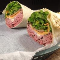 #23. Roast Beef Wrap · Thinly sliced roast beef and American cheese with horseradish Dijon spread, crisp romaine le...