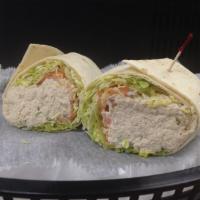 #28. Chicken Salad Wrap · All white meat chicken breast salad, shredded lettuce, tomatoes in a flour tortilla.