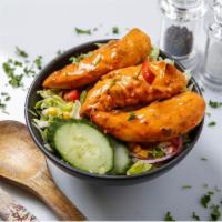 Peri Chicken Strip Salad · Marinated chicken tender loins in Portuguese Peri Peri sauce then flame grilled to order in ...