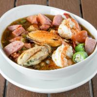 House Gumbo  · Has okra, green mussels, shrimps and sausage. 
