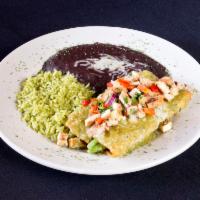 La Vista Enchiladas · A pair of famous avocado enchiladas smothered with Jack cheese, pico de gallo and diced chic...