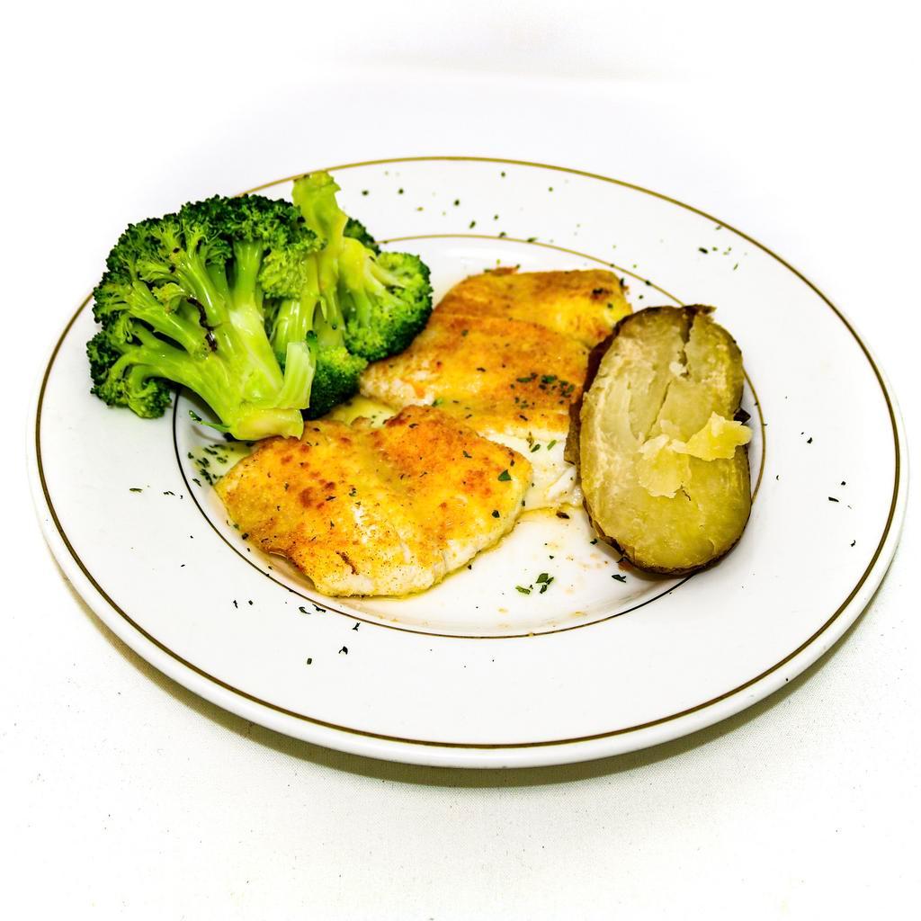 Broiled Filet of Sole · With lemon butter sauce, Served with potatoes and vegetables