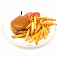 Chicken Burger · Grilled chicken breast, lettuce & tomatoes. Served with french fries