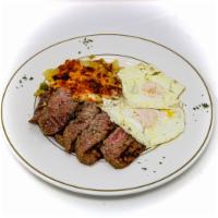 Steak & Eggs · 8 oz. Sliced steak with two eggs (any style)