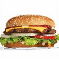 Famous Star Burger with Cheese · Charbroiled All-Beef patty, melted American cheese, lettuce, tomato, sliced onions, dill pic...