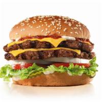 Super Star® with Cheese · Two charbroiled all-beef patties, two slices of melted American cheese, lettuce, tomato, sli...