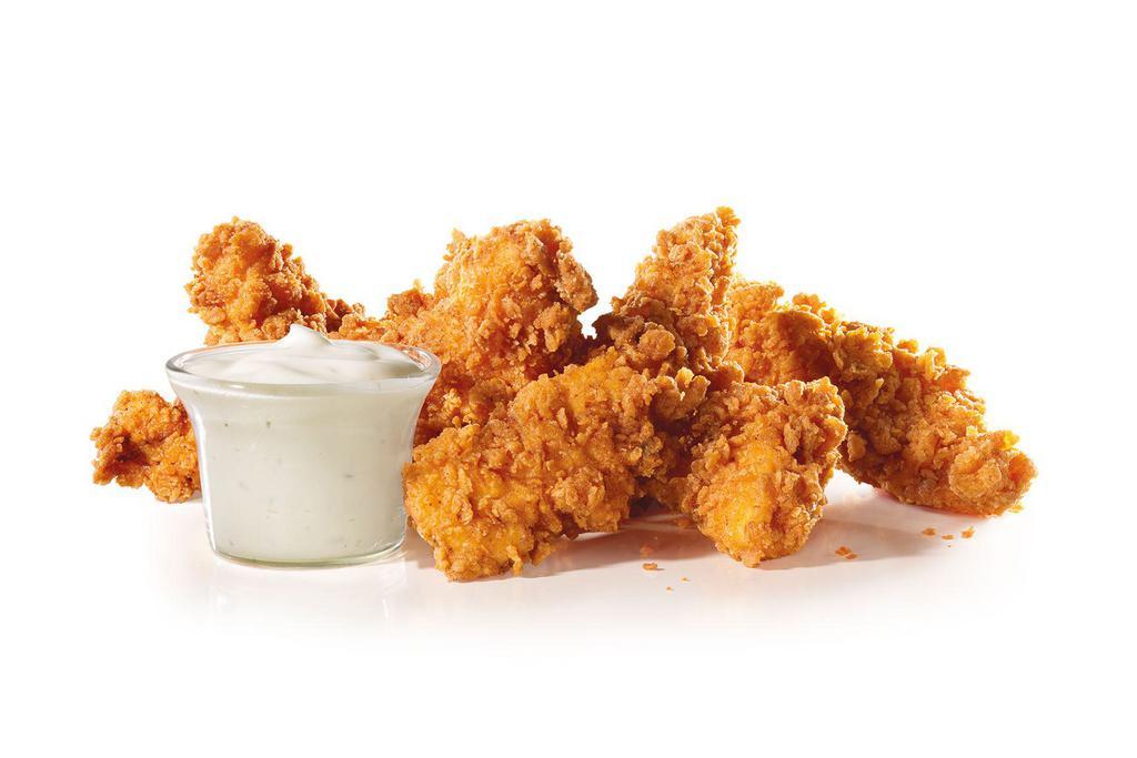 5 Piece Hand-Breaded Chicken Tenders™ · Freshly prepared hand-breaded chicken tenders. Premium, all-white meat chicken, hand dipped in buttermilk, lightly breaded and fried to a golden brown. Served with a choice of honey mustard, buttermilk ranch or sweet & bold BBQ dipping sauces.