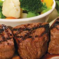 Filet Mignon · Petite size. The most tender of all steaks. Served as 3 oz. medallions.
