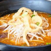 Khanom Jeen Nam Ngeow · Northern side street noodle. Pork spare ribs, ground pork, pork blood stew in tomato broth c...