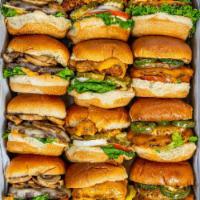 M'ini Box of Burgers - 12 M'ini Burgers · Pick & Choose 3 Mini Burgers styles, 4 of each style totaling 12 burgers in a box.