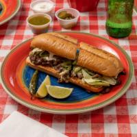 Tortas · Choice of: asada, pastor and chicken fajita.served  with cheese, mayonnaise, lettuce, and to...