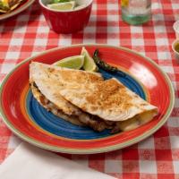  Quesadilla · Choice of: asada, pastor and chicken fajita.served with Cilantro, onions ,lime,queso fresco,...
