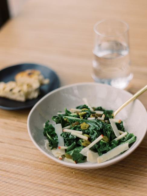 Kale Salad. · Raisin, pistachio, parmigiano, white balsamic