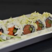 Wasabi Hot Roll · Raw. Salmon, tuna, asparagus, avocado, wasabi and caviar. Served with choice of side. Spicy.