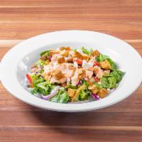 Smoked Salmon Salad · Mixed greens, smoked salmon, onions, red peppers, croutons and feta cheese tossed in sun-dri...