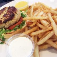 Crab Cake Sandwich · Romaine, tomato and remoulade.