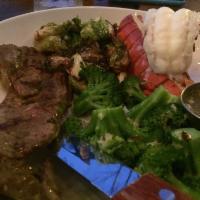 Surf and Turf · 8 oz. Filet Mignon , 6 oz. lobster tail, mashed potatoes, broccoli and lemon butter. Gluten ...