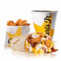 Loaded Breakfast Burrito Combo · Served with small drink and hash round.